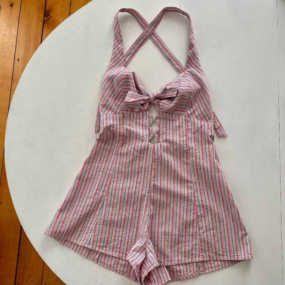 Free People Red White and Blue Seersucker Romper 6